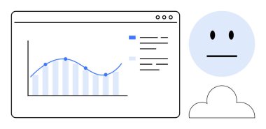 Çizgi ve çubuk grafikli dijital grafik, soyut insan ve bulut simgesinin yanında etiketler. Analiz, veri görselleştirme, dijital çözümler, bulut hesaplama, karar verme, kullanıcı arayüzü için ideal