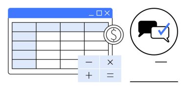 Hesap çizelgesi penceresi hesap makinesi düğmeleri ve işaretli iletişim simgesi ile bütünleştirildi. Finans, bütçe, işbirliği, veri yönetimi, analiz, takım çalışması, organizasyon için ideal. Basit.