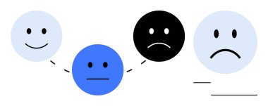 Duygular konsepti. Mutlu, tarafsız ve hüzünlü ifadeler de dahil olmak üzere birbirine bağlı mutlu yüzler tarafından oluşturulan duygular. Duygular ruh sağlığı, etkileşim, ilişki çalışmaları, eğitim ve davranış için anahtardır.