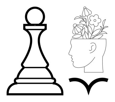 Başının yanında çiçekli satranç piyonu büyümeyi, yaratıcı düşünmeyi, ilerlemeyi ve zekayı simgeliyor. Yenilik için ideal, kişisel gelişim, eğitim, denge, strateji
