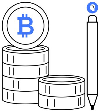 Bitcoin dijital para birimi. Bitcoin 'ler finansal sistemlerde merkezi olmayan çevrimiçi işlemlerdir. Bitcoin çevrimiçi ödemeler, fintech ve dijital yatırımlar için engelleme zinciri yeniliklerini yönetiyor. Kullanışlı