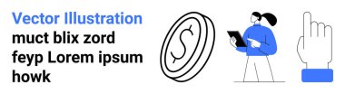 Finans, iş, ekonomik işlemler, dijital araçlar, çevrimiçi hizmetler, iletişim. Dolar parası, tabletli el hareketi yapan kişi. Maliye ve iş dünyası simgeler ve elementler yoluyla resmedilmiş