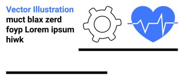 Teknoloji, sağlık, yenilik, kardiyoloji, mühendislik, sistem entegrasyonu. Kalp atışı ikonunun yanında bir vites simgesi. Teknoloji ve sağlık hizmetleri yenilik kavramı