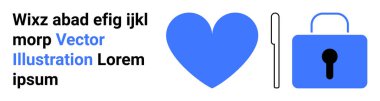 Güvenlik, sevgi, koruma, mahremiyet, erişim, kimlik doğrulama. Anahtar ve asma kilidin yanında mavi bir kalp. Güvenlik ve sevgi birbirine bağlı görsel elementlerdir.