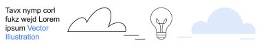 Yaratıcılık, yenilik, bulut hesaplama, sürdürülebilirlik, beyin fırtınası, enerji çözümleri. Bulut ve ampulün ana hatları minimalist bir tarzda. Yaratıcılık ve yenilik kavramı