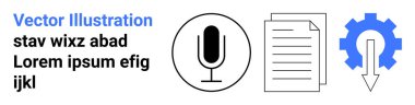 Ses kaydı, kopyalama, teknoloji araçları, dosya yönetimi, kullanıcı arayüzü, iş akışı otomasyonu. Görüntü bir mikrofon, belge ve dişli sembolü içeriyor. Ses kaydı ve kopyası