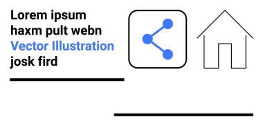 İletişim, ağ kurma, paylaşma, ev teknolojisi, dijital platformlar, internet kavramları. En küçük yerleşimde bir ev sembolünün yanında mavi düğümlerle simgeyi paylaş. İletişim ve ev teknolojisi