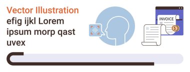 Finansal yönetim, çevrimiçi işlemler, fatura, veri güvenliği, modern teknoloji, profiller. Bir kullanıcı profili, fatura resmi ve ses tanıma konsepti görünür. Mali yönetim