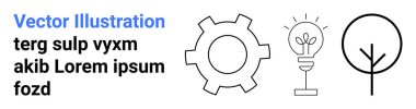 İşlem ya da işlevsellik için vites, bitkiyi sembolize eden bir ampul, ve sürdürülebilirlik için ağaç. İş, ekoloji, teknoloji, yaratıcılık, yenilik ve süreç için ideal