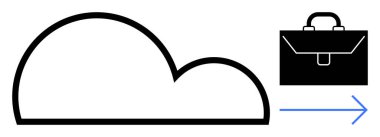 Bulut hesaplama, iş çözümleri, dijital depolama, veri transferi, bağlantı, iş akışı verimliliği. Bir bulut ikonu, bir evrak çantası ve bir yön oku. Bulut hesaplama ve iş çözümleri