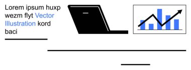 İş stratejisi, veri analizi, finansal büyüme, teknoloji araçları, araştırma, performans değerlendirmesi. Büyüme eğilimini ve çubuk grafiğini gösteren bir çizgi çizelgesi olan dizüstü bilgisayar. İş stratejisi ve verileri