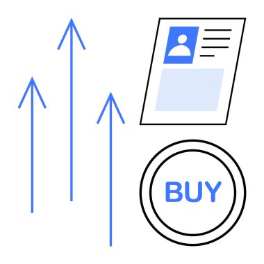 İş büyümesi konsepti. Mavi oklar iş büyümesinde başarılıdır. Kimlik ve satın alma düğmesi e-ticaret ve pazarlama. Finans, strateji, satış, teknoloji ve girişimler için ideal