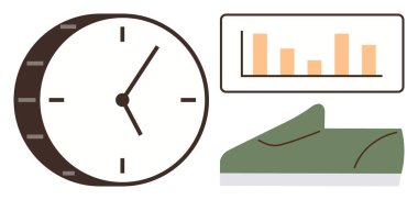 Analog saat, ölçüm süreci ve yeşil koşu ayakkabısı rutini, fitness, verimlilik, odaklanma, hedef izleme, verimliliği vurguluyor. Yaşam tarzı fitness sağlık başarısı için ideal