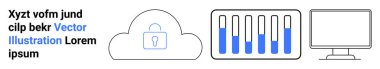 Kilitli bulut, ilerlemeli bar çizelgesi, masaüstü görüntüsü. Bulut hesaplama, veri analizi, siber güvenlik, bilişim çözümleri, çevrimiçi depolama, veri görselleştirme basit iniş sayfası