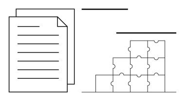 Organizasyon kavramı. Belgelerin doğrusal çizimi ve bulmaca parçaları organizasyonu, problem çözme ve işbirliği. İş, strateji, takım çalışması, iş akışı yönetimi ve planlama için mükemmel