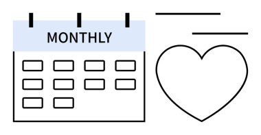 Aylık takvimde refah ve alışkanlıkları temsil eden bir kalp sembolü var. Refah planlaması, hedef belirleme, kişisel bakım rutinleri, ilişki izleme, üretkenlik, yaşam dengesi için ideal