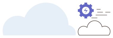 Büyük bulut ve daha küçük çizgili bulut ve yıldırımlı teçhizat. Teknoloji, yenilik, bilgisayar, bağlantı, hız, bulut depolama, modern sistemler için idealdir. Basit düz metafor