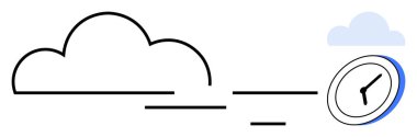 Bulut hesaplama, zaman yönetimi, dijital depolama, zamanlama, bağlantı, verimlilik. Bulut ve saat simgesinin minimalist tasarımı. Bulut hesaplama ve zaman yönetimi kavramı
