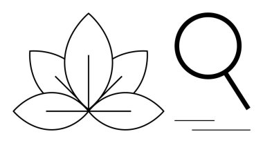 Büyüteç yanında simetrik taç yaprakları olan nilüfer çiçeği. Büyüme, keşif, farkındalık, refah, araştırma, keşif, basitlik ve bütünsel gelişim kavramları için idealdir. Temiz