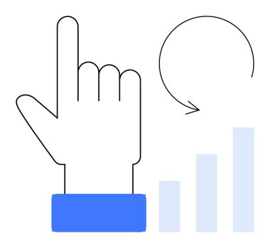 Etkileşim kavramı. El hareketi bir ok ve çubuk grafik etkileşimi ve ilerlemesi ile eşleştirildiğini gösteriyor. Teknoloji, analitik, UX tasarımı, veri analizi, iletişim için etkileşim