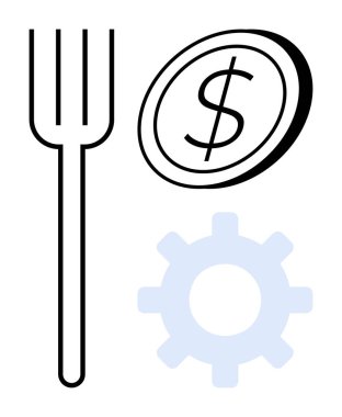 İş planlaması, finansal başarı, ekonomik büyüme, endüstri gelişimi, zenginlik üretimi, yatırım stratejisi. Çatal, dolar işareti madeni para dişlisi simgeleri. Ekonomik büyüme ve finansal başarı kavramı