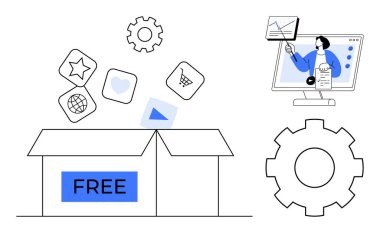 Dijital aletler. Bedava etiketli bir kutu çevrimiçi öğrenme oturumunun yanında çeşitli dijital simgeler yayınlar. Eğitim, iş akışı, işbirliği ve pazarlama stratejileri için dijital araçlar