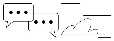 İletişim, sohbet, diyalog, sosyal etkileşim, konuşma, soyut tasarım. Noktalı çizgileri ve soyut şekilleri olan iki konuşma balonu. İletişim ve sohbet kavramı