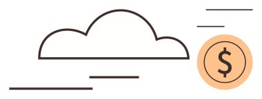 Bulut ana hatları bir dolar işaretli, finansal başarıyı temsil eden, çevrimiçi hizmetler, SaaS, ve bulut depolama. Finans, yenilik, teknoloji, veri dijital dönüşümü için ideal