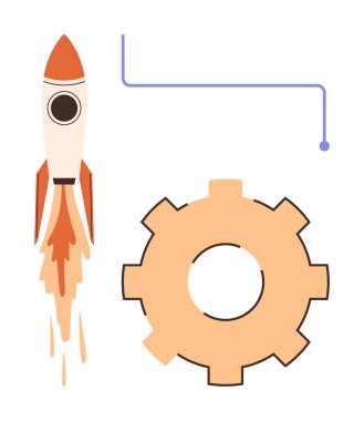 Bir vites yanında roket fırlatma ve bağlantı hattı yenilik, takım çalışması ve teknolojiyi akla getiriyor. Temalar için ideal başlangıç, ilerleme, mühendislik, yaratıcılık, otomasyon, büyüme