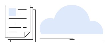 Bulutun yanına istiflenmiş dijital belgeler dosya depolama, veri senkronizasyonu ve yedeklemeyi temsil ediyor. Veri transferi, bulut çözümleri, dijital mahremiyet, dosya paylaşımı, teknoloji yeniliği için ideal