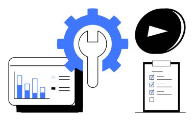 İş yönetimi, verimlilik araçları, proje planlaması, veri analizi, iş akışı optimizasyonu, görev yönetimi. Bir dişli, çubuk grafik kontrol listesi ve bu kavramları göstermek için oynat. Verimlilik