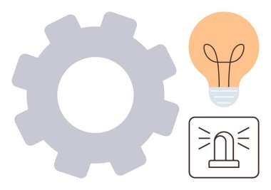 Parlayan bir ampul ve alarm ikonuyla donatılmış. Yenilik için ideal, problem çözme, mühendislik, üretkenlik, acil çözümler, yaratıcılık, takım çalışması. Temiz, düz metafor