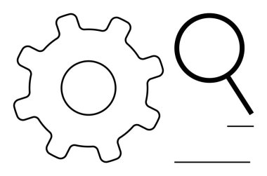 Minimalist çizgileri olan vites ve büyüteç süreç optimizasyonunu, araştırmayı, keşfi, problem çözmeyi, analizi, hassasiyeti ve keşfi sembolize eder. İş ve teknoloji araştırmaları için ideal