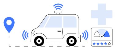 Özerk araç konsepti. Otomatik arabalar navigasyon yetenekleri, otomatik sistemler ve bağlantı ile ulaşımı artırır. Özerk çözümler güvenliği, verimliliği ve sürücülüğü artırır