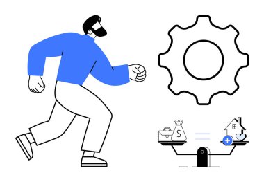 İş konsepti. İş büyümesi, iş hayatı dengesi ve mali karar verme mekanizması ve ölçek sembolleri. Ticari yenilik, iş dengesi, kariyer hedefleri, mali planlama, verimlilik