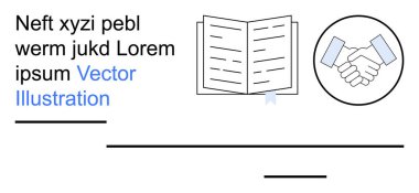 İşbirliği, bilgi paylaşımı, iş anlaşmaları, öğrenme kaynakları, ortaklık, iletişim. Açık kitap ve tokalaşma ikonu. İşbirliği ve bilgi paylaşım kavramı