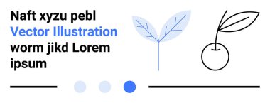 Soyut yapraklar, kiraz ikonu, metin blokları ve dekoratif satırlar. Markalaşma, uygulama tasarımı, eko kavramları, web siteleri, modern sunumlar için ideal basit iniş sayfası