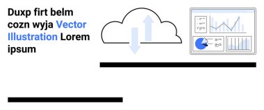 Çizelge ve grafikleri gösteren analitik panelin yanına ok yükle ve indir. Teknoloji, veri işleme, bulut depolama, otomasyon, iş büyümesi, raporlar, basit iniş için ideal