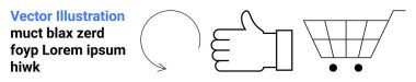 E-ticaret, alışveriş, kullanıcı geribildirimi, çevrimiçi işlemler, onay, geri dönüşler. Minimalist simgeler baş parmak, ok ve alışveriş arabası. E-ticaret ve kullanıcı geribildirim kavramı