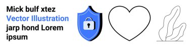 Siber güvenlik, veri koruması, çevrimiçi mahremiyet, sağlık, ilişkiler, doğa. Kilitli mavi bir kalkan, kalp çizgisi ve soyut bitki çizimi. Siber güvenlik ve veri koruma kavramı