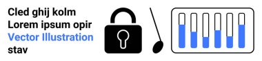 Güvenliği, iğneyi ve ilerlemeyi ya da ölçümü gösteren veri çubuklarını temsil eden asma kilit. Gizlilik için ideal, siber güvenlik, şifreleme, ilerleme izleme, veri yönetimi, güvenlik sade iniş