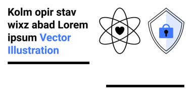 Bilim, siber güvenlik, koruma, veri güvenliği, sağlık ve yenilik. Kalbi olan bir atom sembolü ve kilidi olan bir kalkan. Kavramsal tasarımlar için bilim ve siber güvenlik teması