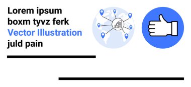 Küresel bağlantı, sosyal ağ, dijital iletişim, takım çalışması, işbirliği, fikir paylaşımı. Yer noktaları ve onay ikonu olan bir dünya haritası. Küresel bağlantı ve sosyal ağ