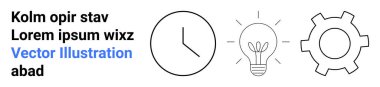 Saat, ampul ve dişli sembolleri zaman yönetimi, yaratıcılık ve verimliliği vurgular. Üretkenlik, yenilik, takım çalışması, beyin fırtınası için ideal basit iniş sayfası