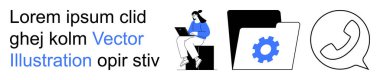 Dijital iletişim, dosya yönetimi, takım çalışması, çevrimiçi etkileşim, ofis araçları, bağlantı. Dişli telefon sembollü dizin kullanan kişi. Dijital iletişim ve dosya yönetimi