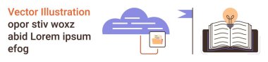Eğitim, bulut depolama, dijital öğrenme, dosya paylaşımı, veri erişimi, yaratıcılık. Dosya simgesi olan bulut, ampullü kitap. Dijital erişilebilirlik için eğitim ve bulut depolama