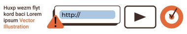 İnternet güvenliği, web gezinti, çevrimiçi doğrulama, multimedya içeriği, dijital uyarılar ve onay. Modern bir tasarımda bir uyarı simgesi, URL çubuğu oynatma simgesi ve kontrol işareti. İnternet güvenliği ve ağ