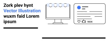 Sosyal medya, kullanıcı arayüzü tasarımı, içerik etkileşimi, iletişim, bildirimler, masaüstü uygulamaları. Biçimli masaüstü ekran ve başparmakları ve simgeleri olan bir sosyal kart. Sosyal medya ve kullanıcı