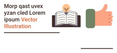 Eğitim, yaratıcılık, öğrenme, onay, bilgi paylaşımı, fikir üretimi. Üstünde ampul ve baş parmak işareti olan açık bir kitap. Eğitim ve yaratıcılık kavramı