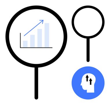 Veri analiz teması. Büyüteç simgeleriyle veri analizi ve büyüme grafiği kavrayışı ve ilerlemesi. Veri analizi iş ölçümlerini yükseltiyor ve karar verme mekanizmasını geliştiriyor. İş ve teknoloji için mükemmel.